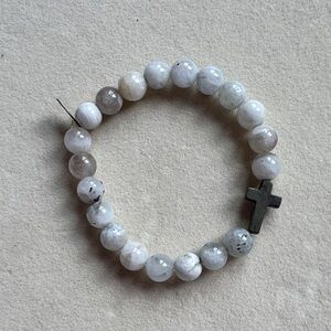 Women’s moonstone beaded bracelet - hematite cross - spiritual healing bracelet